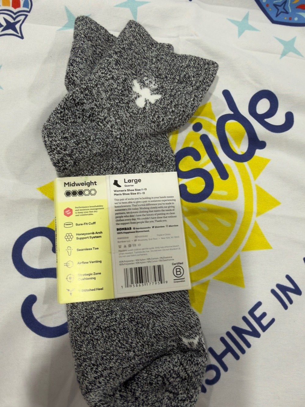 Bombas Large Midweight Crew Socks - Black Heathered Blend